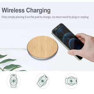 Walnut Wood Wireless Charger Pad, 15W Fast Charge, Qi Certified, Compatible with iPhone, Elegant Home or Office Decor