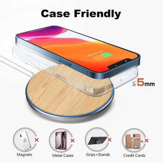 Maple Wood Wireless Charger Pad, 15W Fast Charge, Qi Certified, Compatible with iPhone, Elegant Home or Office Decor