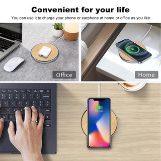 Bamboo Wood Wireless Charger Pad, 15W Fast Charge, Qi Certified, Compatible with iPhone, Elegant Home or Office Decor