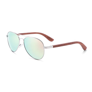 Wood Polarized Sunglasses, UV 400 Protection, Unisex Aviator Frame (Cherry / Green)