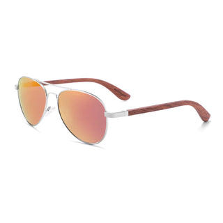 Wood Polarized Sunglasses, UV 400 Protection, Unisex Aviator Frame (Cherry / Orange)