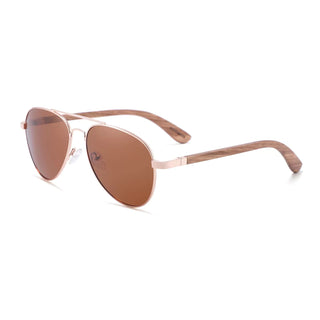 Wood Polarized Sunglasses, UV 400 Protection, Unisex Aviator Frame (Oak / Copper)