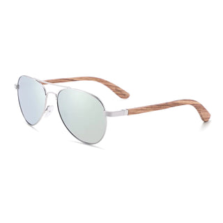 Wood Polarized Sunglasses, UV 400 Protection, Unisex Aviator Frame (Oak / Green)