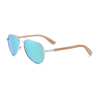 Wood Polarized Sunglasses, UV 400 Protection, Unisex Aviator Frame (Oak / Sapphire)