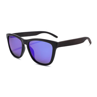 Wood Polarized Sunglasses, UV 400 Protection, Unisex Classic Frame (Black / Tanzanite)
