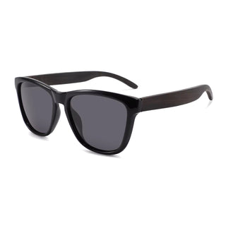 Wood Polarized Sunglasses, UV 400 Protection, Unisex Classic Frame (Dark Walnut / Black)