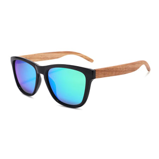 Wood Polarized Sunglasses, UV 400 Protection, Unisex Classic Frame (Oak / Sapphire)