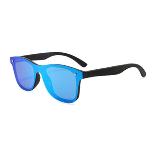 Wood Polarized Sunglasses, UV 400 Protection, Unisex Flash Frame (Black / Sapphire)