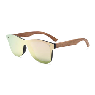 Wood Polarized Sunglasses, UV 400 Protection, Unisex Flash Frame (Oak / Green)