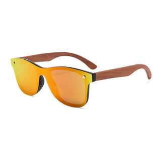 Wood Polarized Sunglasses, UV 400 Protection, Unisex Flash Frame (Oak / Orange)