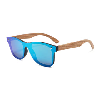 Wood Polarized Sunglasses, UV 400 Protection, Unisex Flash Frame (Oak / Sapphire)