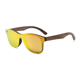 Wood Polarized Sunglasses, UV 400 Protection, Unisex Flash Frame (Walnut / Orange)