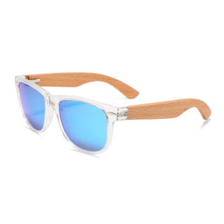 Wood Polarized Sunglasses, UV 400 Protection, Unisex Iconic Frame (Beech / Sapphire)