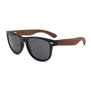 Wood Polarized Sunglasses, UV 400 Protection, Unisex Iconic Frame (Walnut / Black)