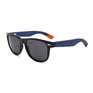 Wood Polarized Sunglasses, UV 400 Protection, Unisex Iconic Frame (Blue / Black)