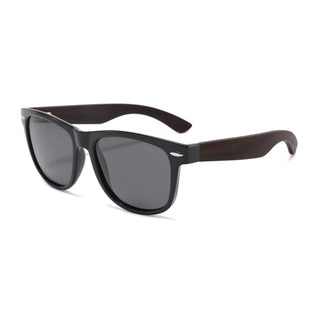 Wood Polarized Sunglasses, UV 400 Protection, Unisex Iconic Frame (Dark Walnut / Black)