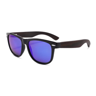 Wood Polarized Sunglasses, UV 400 Protection, Unisex Iconic Frame (Dark Walnut / Tanzanite)