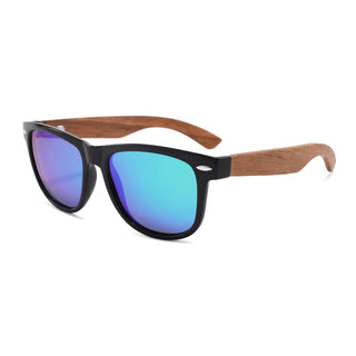 Wood Polarized Sunglasses, UV 400 Protection, Unisex Iconic Frame (Oak / Sapphire)