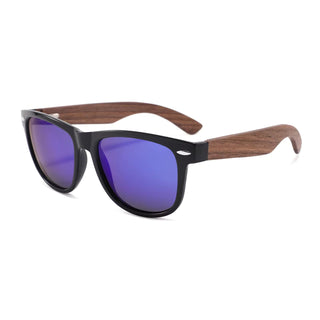 Wood Polarized Sunglasses, UV 400 Protection, Unisex Iconic Frame (Oak / Tanzanite)