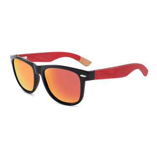 Wood Polarized Sunglasses, UV 400 Protection, Unisex Iconic Frame (Red / Orange)