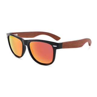 Wood Polarized Sunglasses, UV 400 Protection, Unisex Iconic Frame (Redwood / Orange)