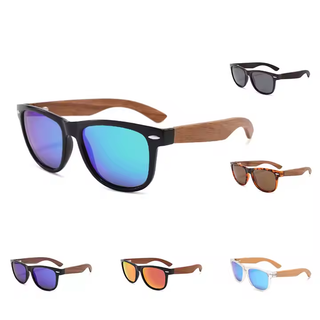 Wood Polarized Sunglasses, UV 400 Protection, Unisex Iconic Frame (Dark Walnut / Tanzanite)