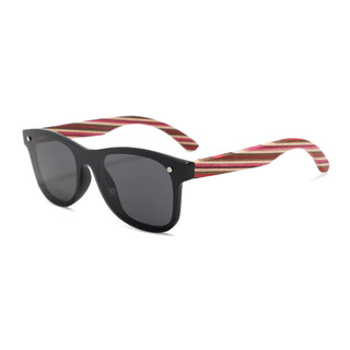 Wood Polarized Sunglasses, UV 400 Protection, Unisex Retro Frame (Candy Cane / Black)