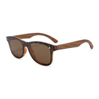Wood Polarized Sunglasses, UV 400 Protection, Unisex Retro Frame (Oak / Amber)