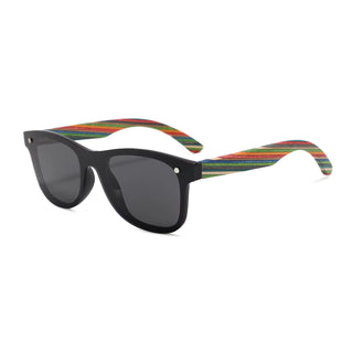 Wood Polarized Sunglasses, UV 400 Protection, Unisex Retro Frame (Rainbow / Black)