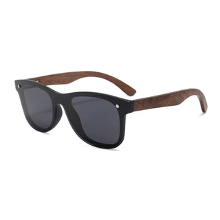 Wood Polarized Sunglasses, UV 400 Protection, Unisex Retro Frame (Walnut / Black)